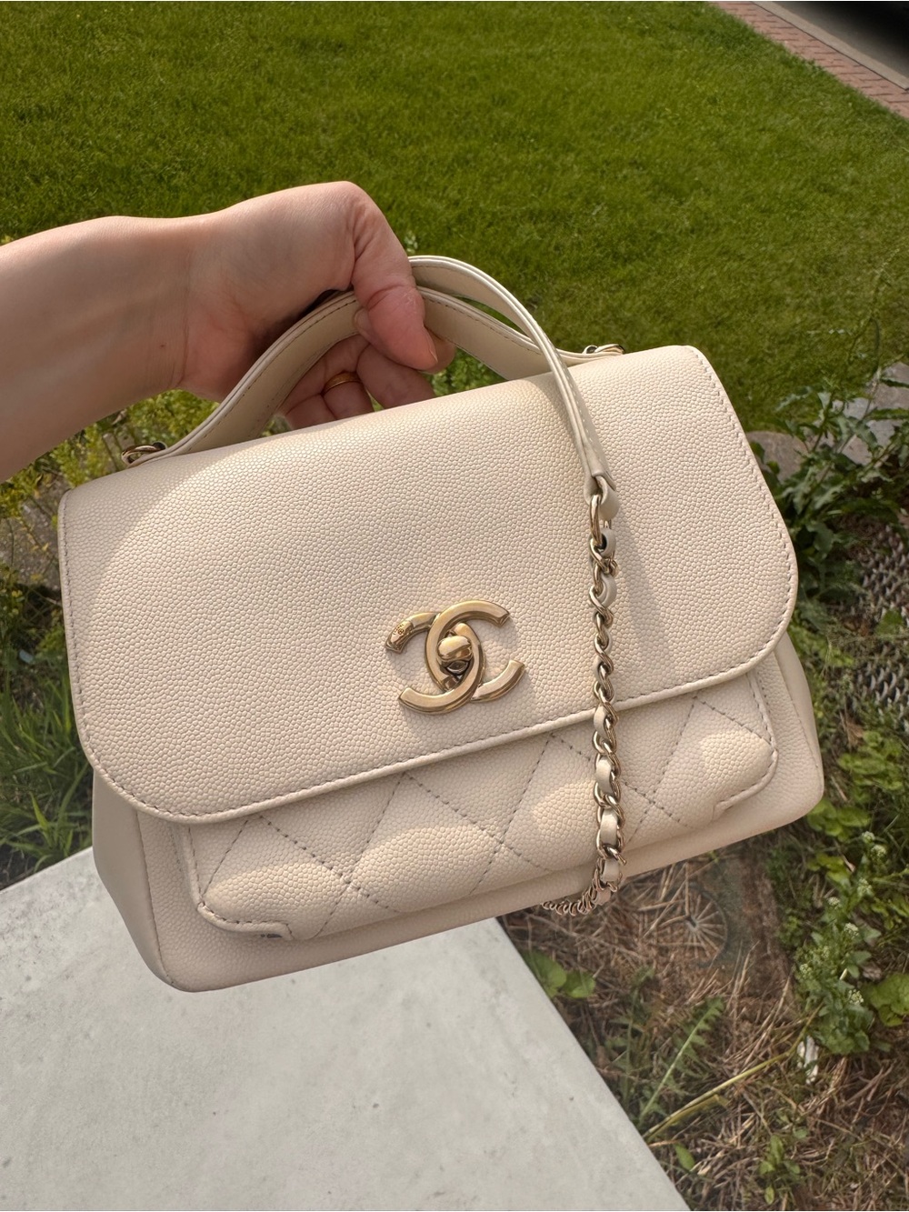CHANEL ivory white cream Quilted Top-Handle Shoulder Bag with Gold Hardware